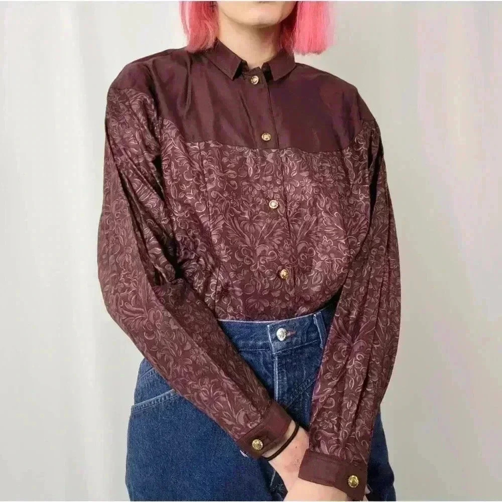 Vintage 90s Western Paisley Bandana Long Sleeve - M - Picture 3 of 6